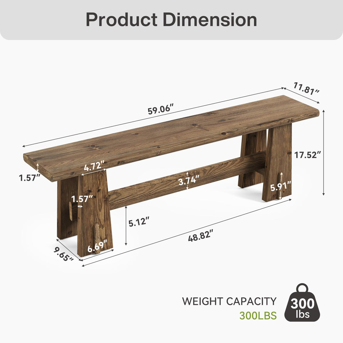 59" Solid Wood Bench N39832