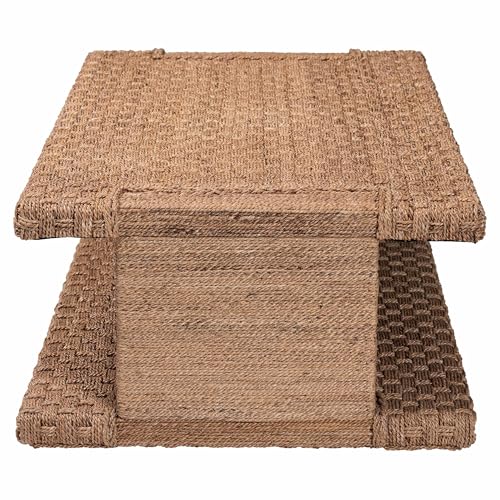 Handwoven Seagrass Coffee Table with Open Shelf L39076