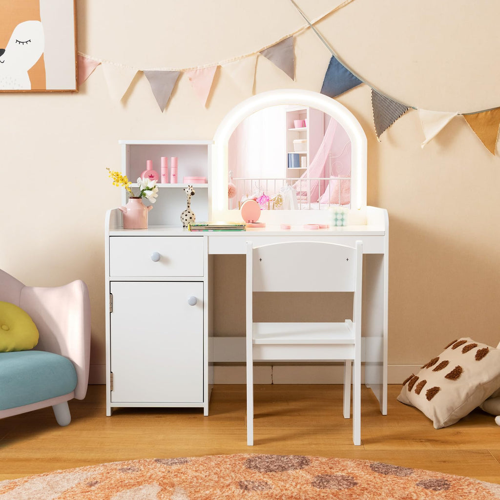 Kids Vanity Table and Chair Set with LED Lighted Mirror S418