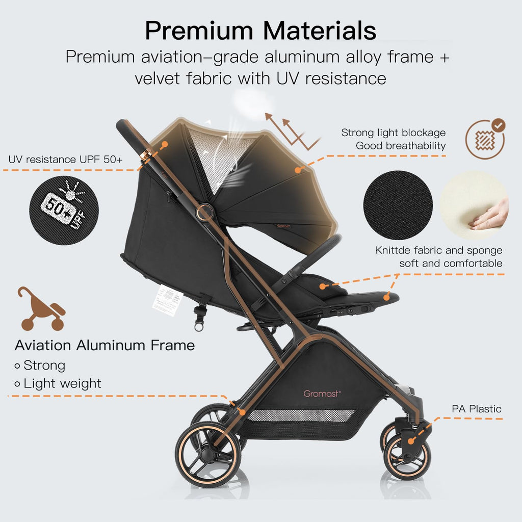 Gravity Folding Baby Stroller with Canopy & Cup Holder, Black Y133280