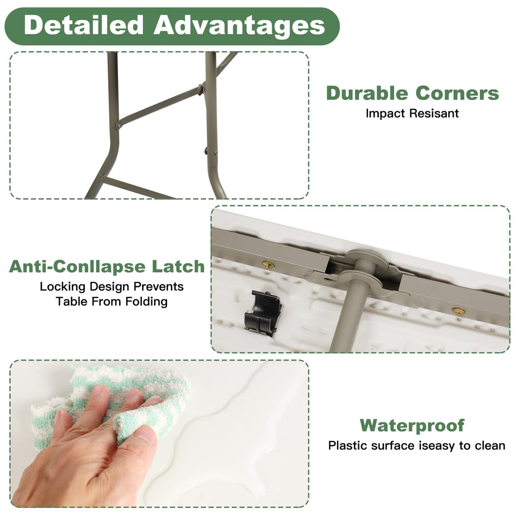 6FT Folding Plastic Utility Table with Carrying Handle, White J4022