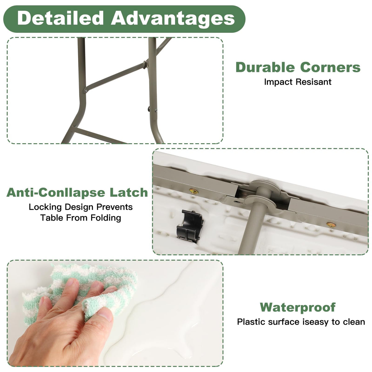 6FT Folding Plastic Utility Table with Carrying Handle, White J4022