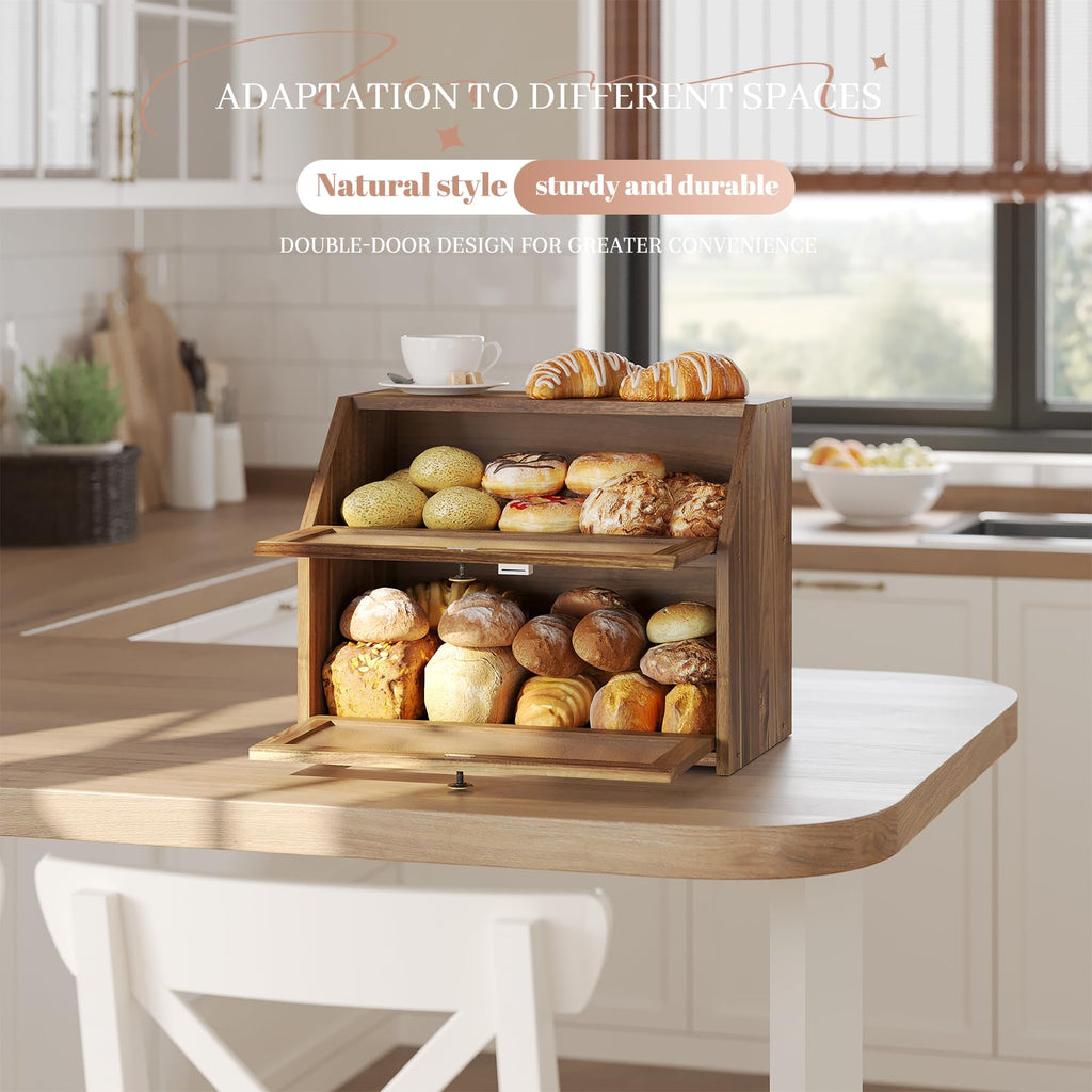 Large Brown Wooden Bread Box N35835