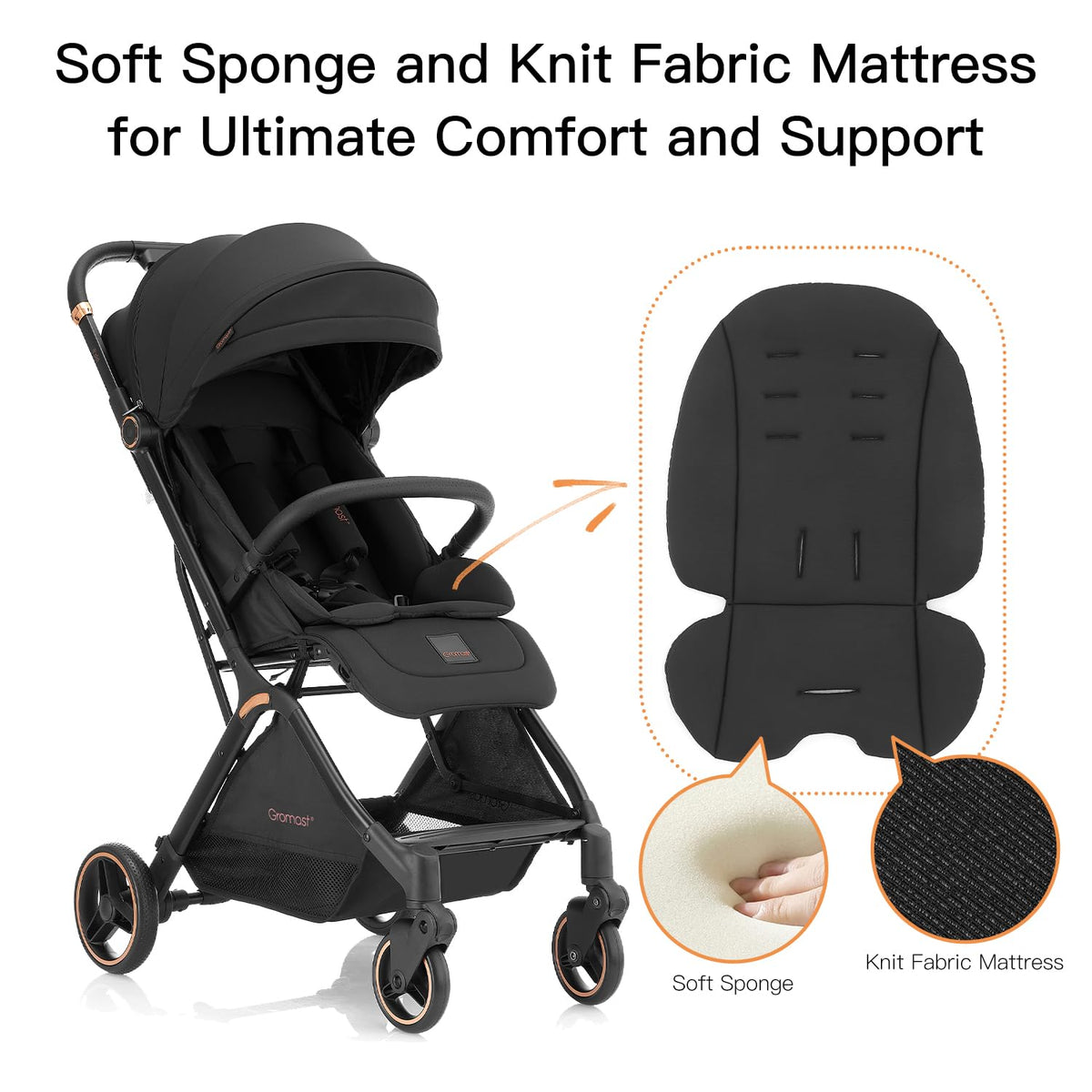 Gravity Folding Baby Stroller with Canopy & Cup Holder, Black Y133280