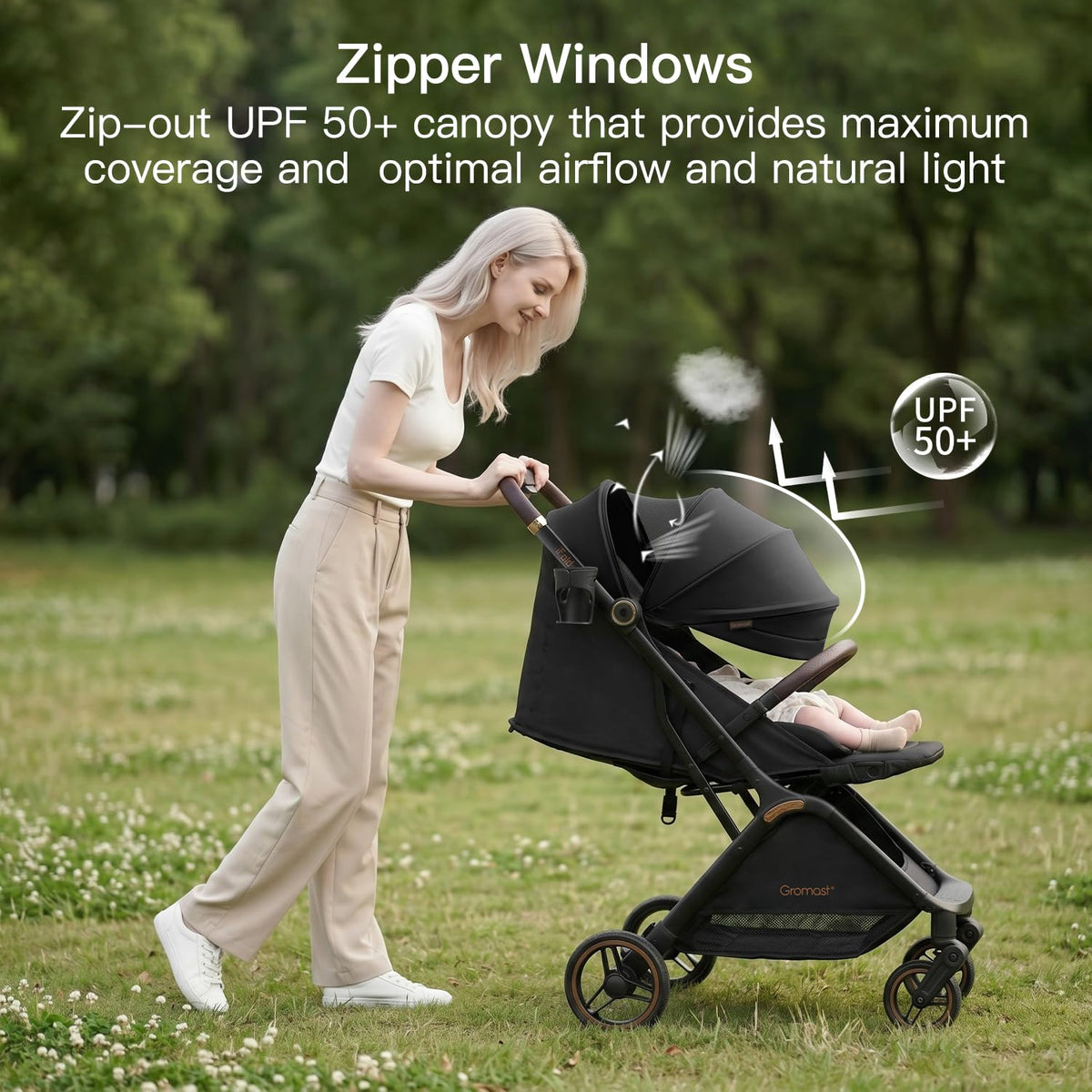 Gravity Folding Baby Stroller with Canopy & Cup Holder, Black Y133280