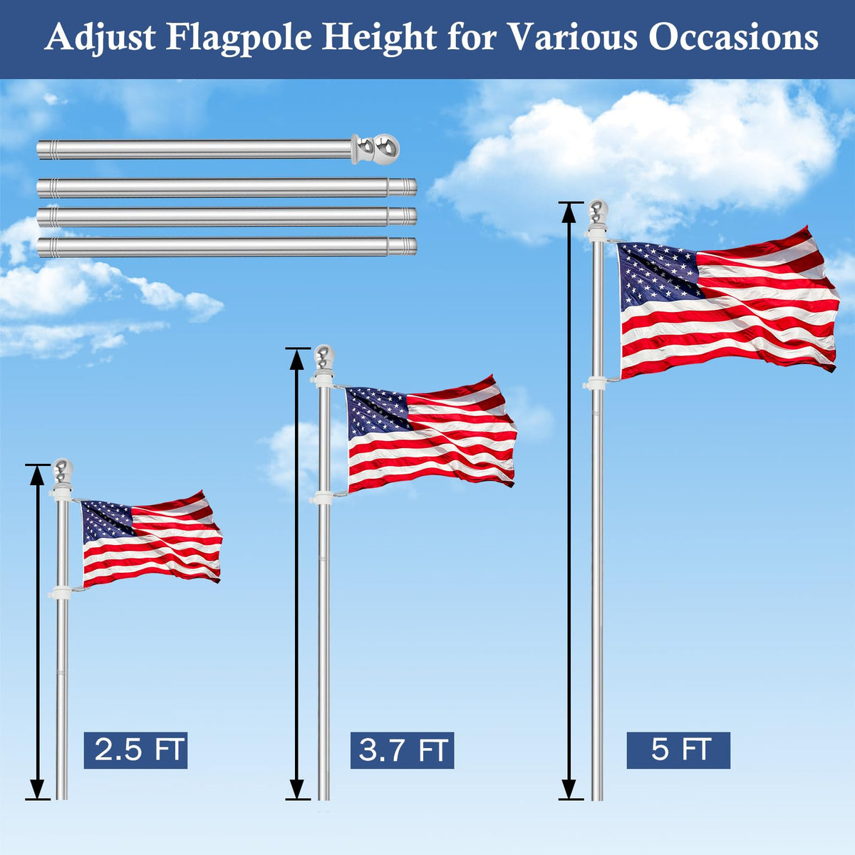 5FT Stainless Steel Wall Mounted Flag Pole Kit J79103