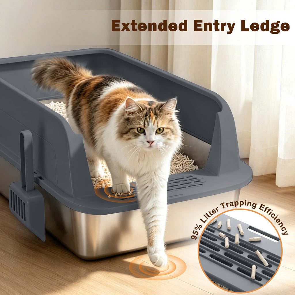XL Stainless Steel Litter Box with Lid N439