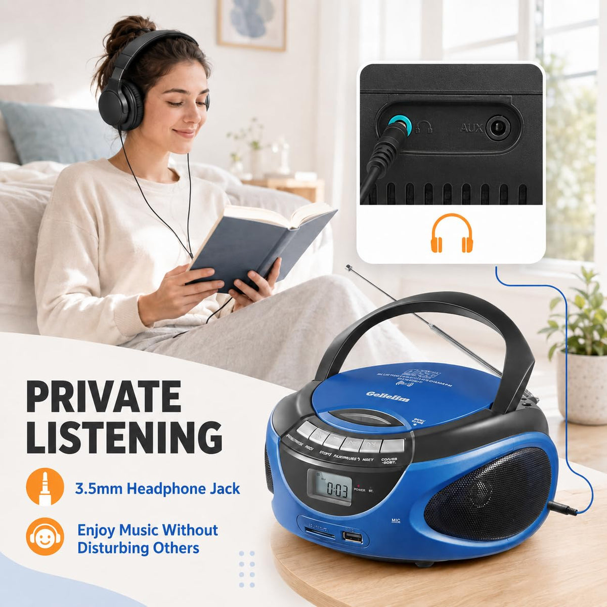 Portable CD Player with Bluetooth AM FM Stereo Radio Blue Q981