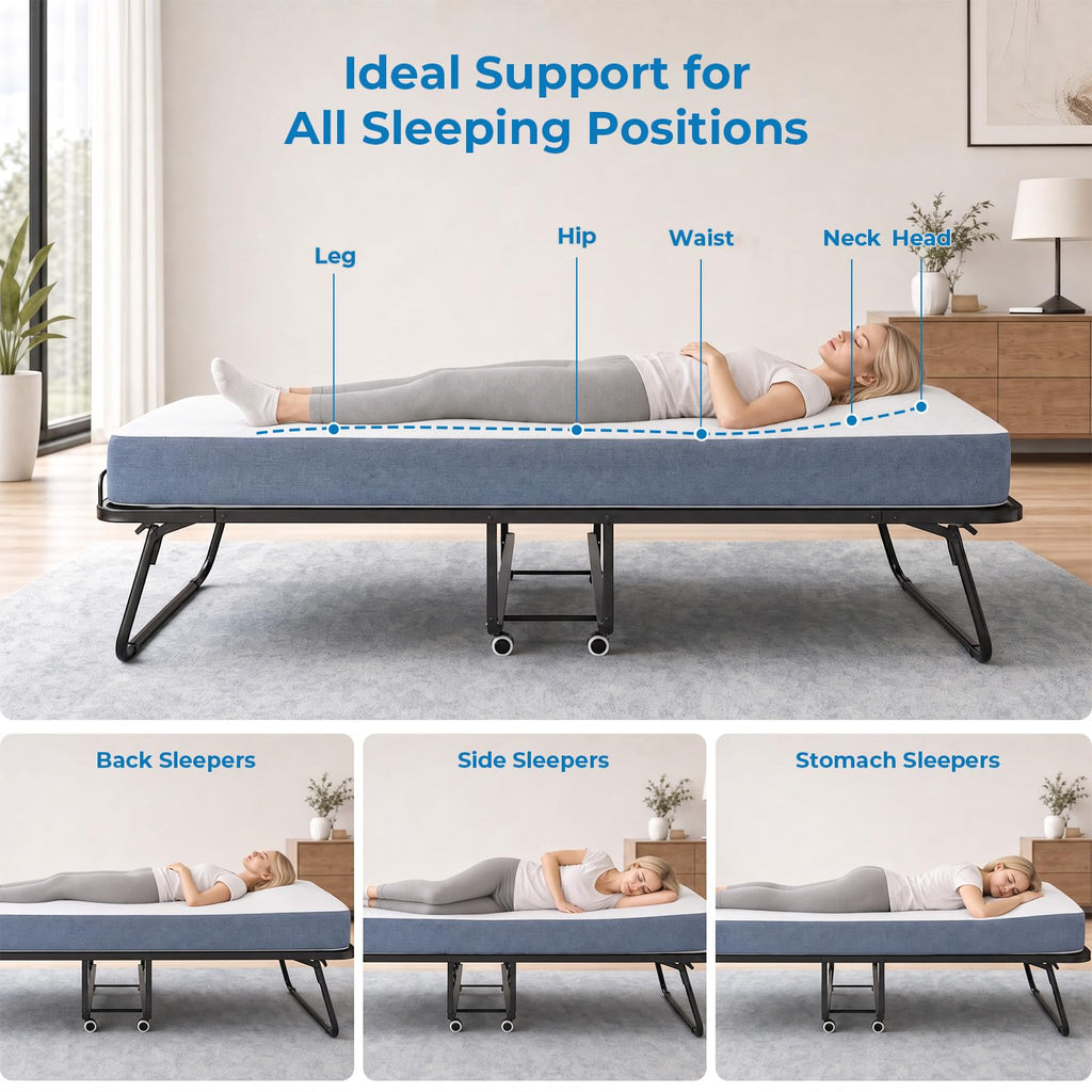 Folding Bed with 5" Foam Mattress Queen Size Metal Frame X5512
