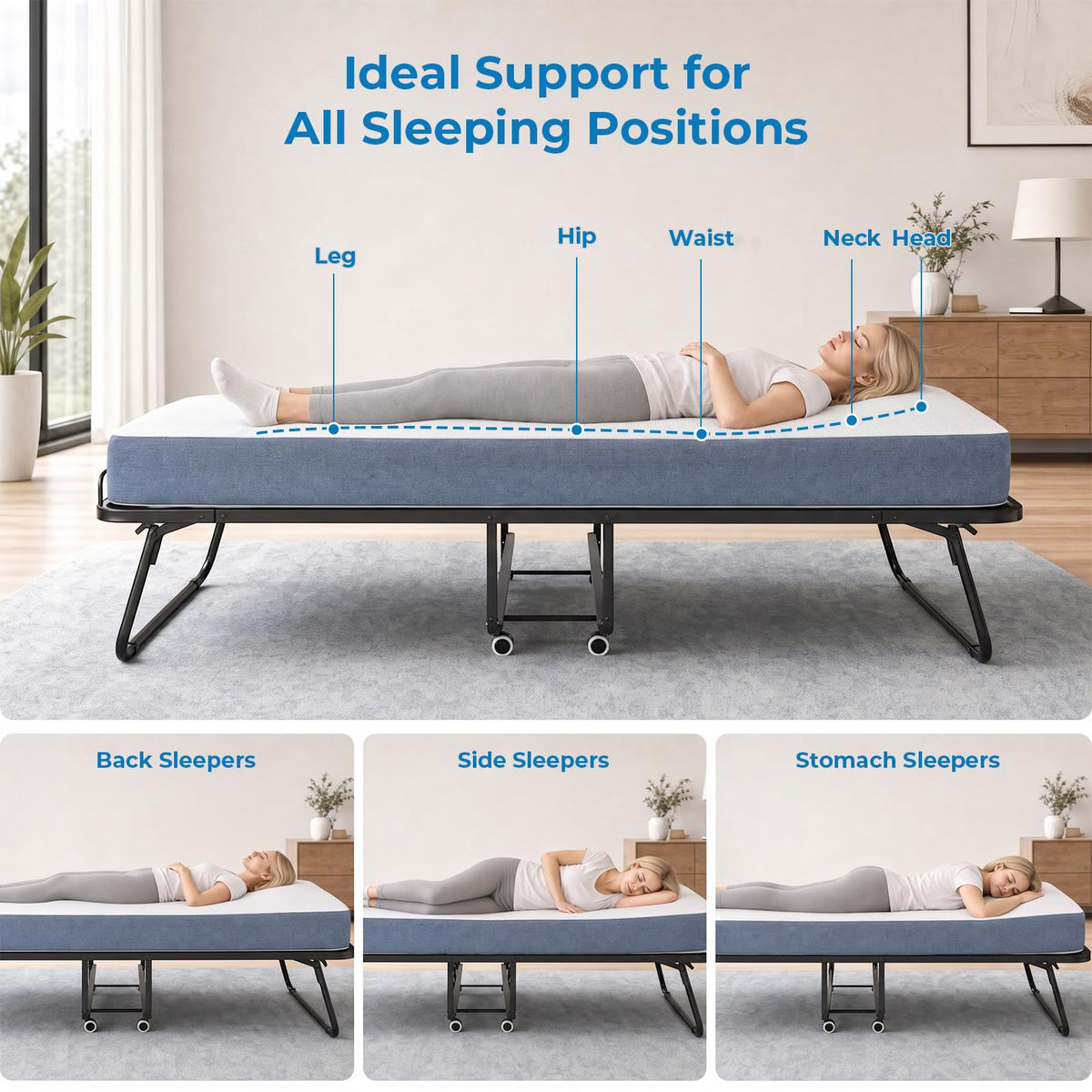 Folding Bed with 5" Foam Mattress Queen Size Metal Frame X5512