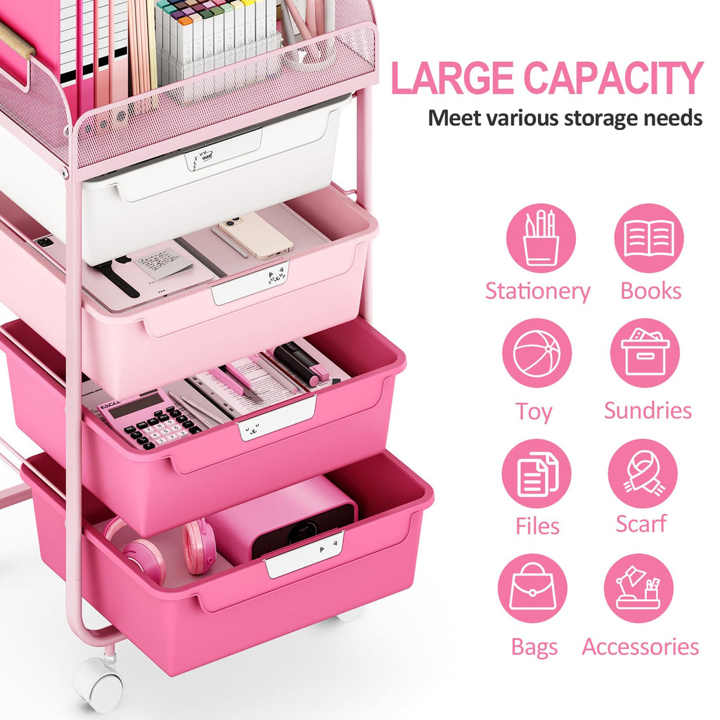 4-Drawer Rolling Storage Cart with Mesh Top S972630