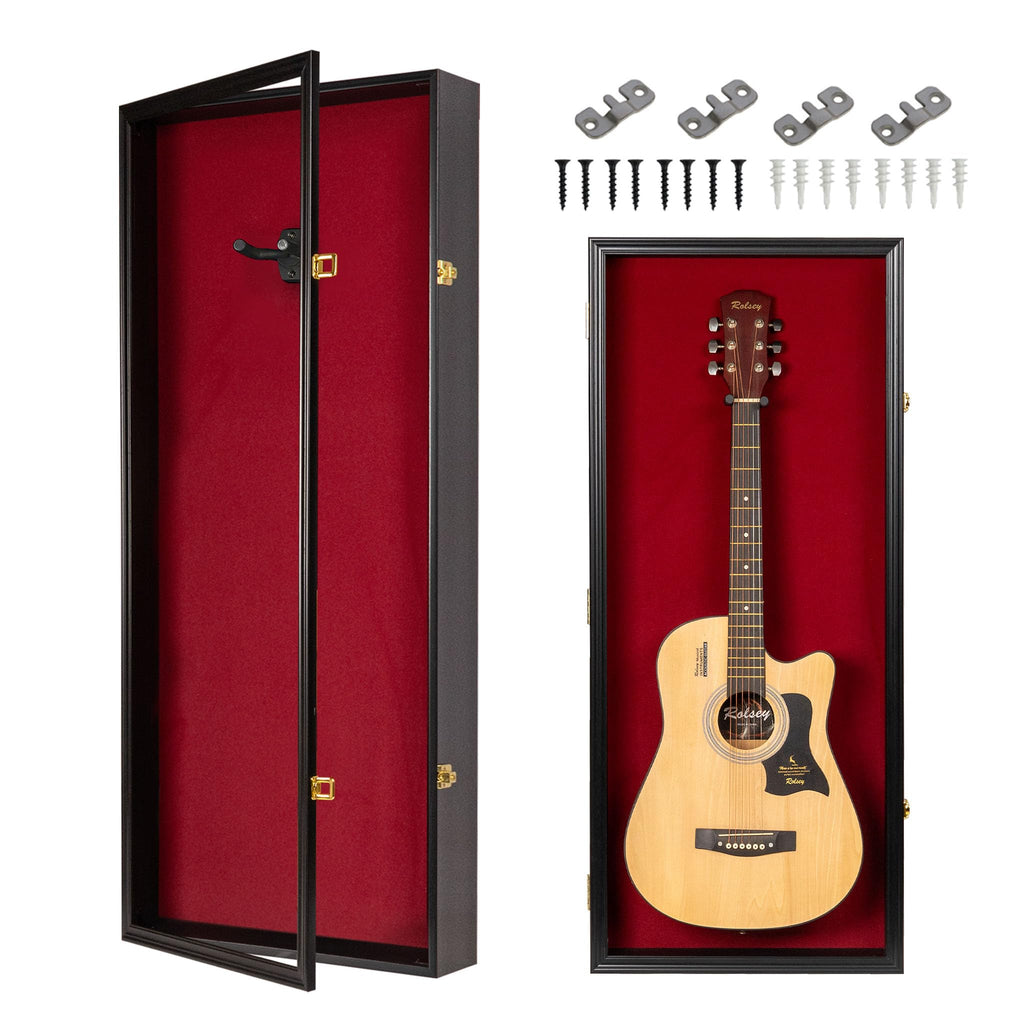 41" Lockable Guitar Display Case with Red Felt Interior E996