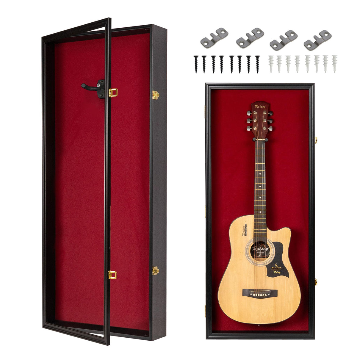 41" Lockable Guitar Display Case with Red Felt Interior E996