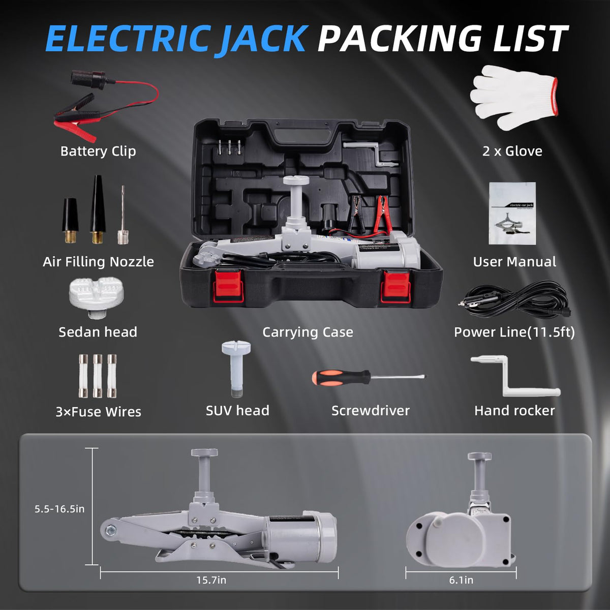 Electric Car Jack 3 Ton 12V Scissor Jack Kit K7431