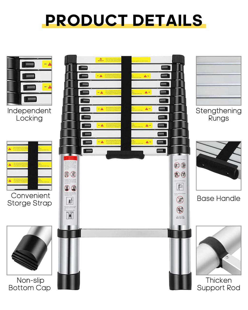 12.5FT Aluminum Telescoping Ladder 330 lb U2845