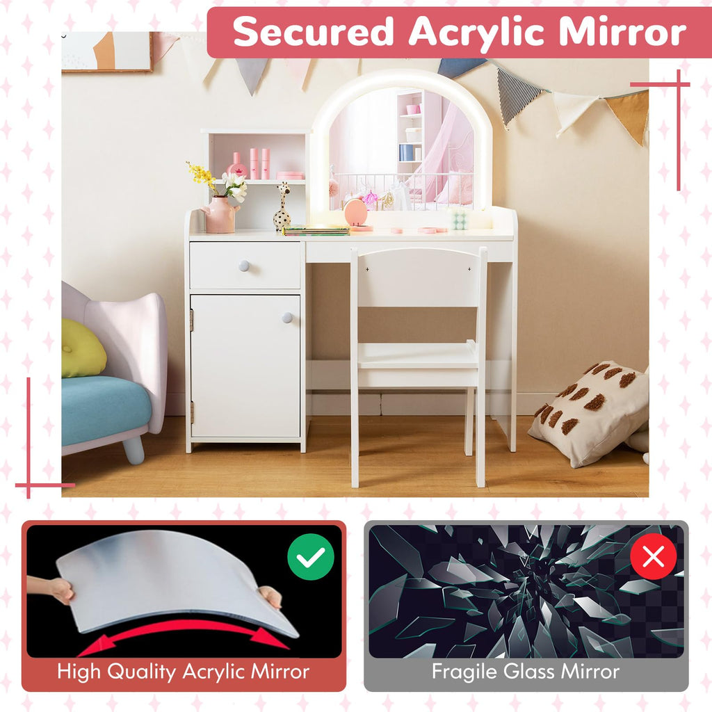 Kids Vanity Table and Chair Set with LED Lighted Mirror S418