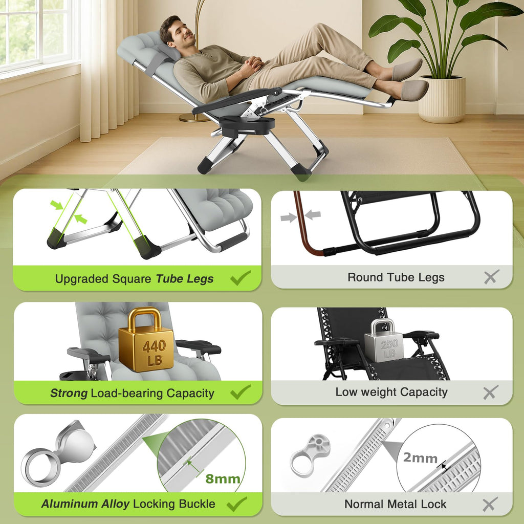 Zero Gravity Reclining Camping Lounge Chair with Cup Holder L975544