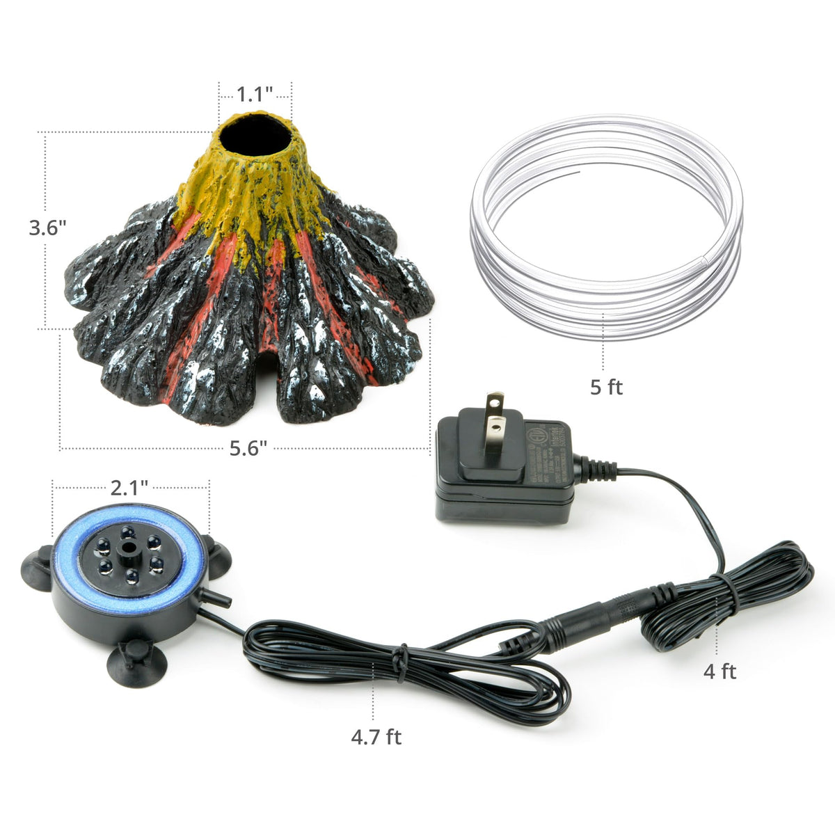 Aquarium Bubbler Decoration LED Volcano Ornament N3275