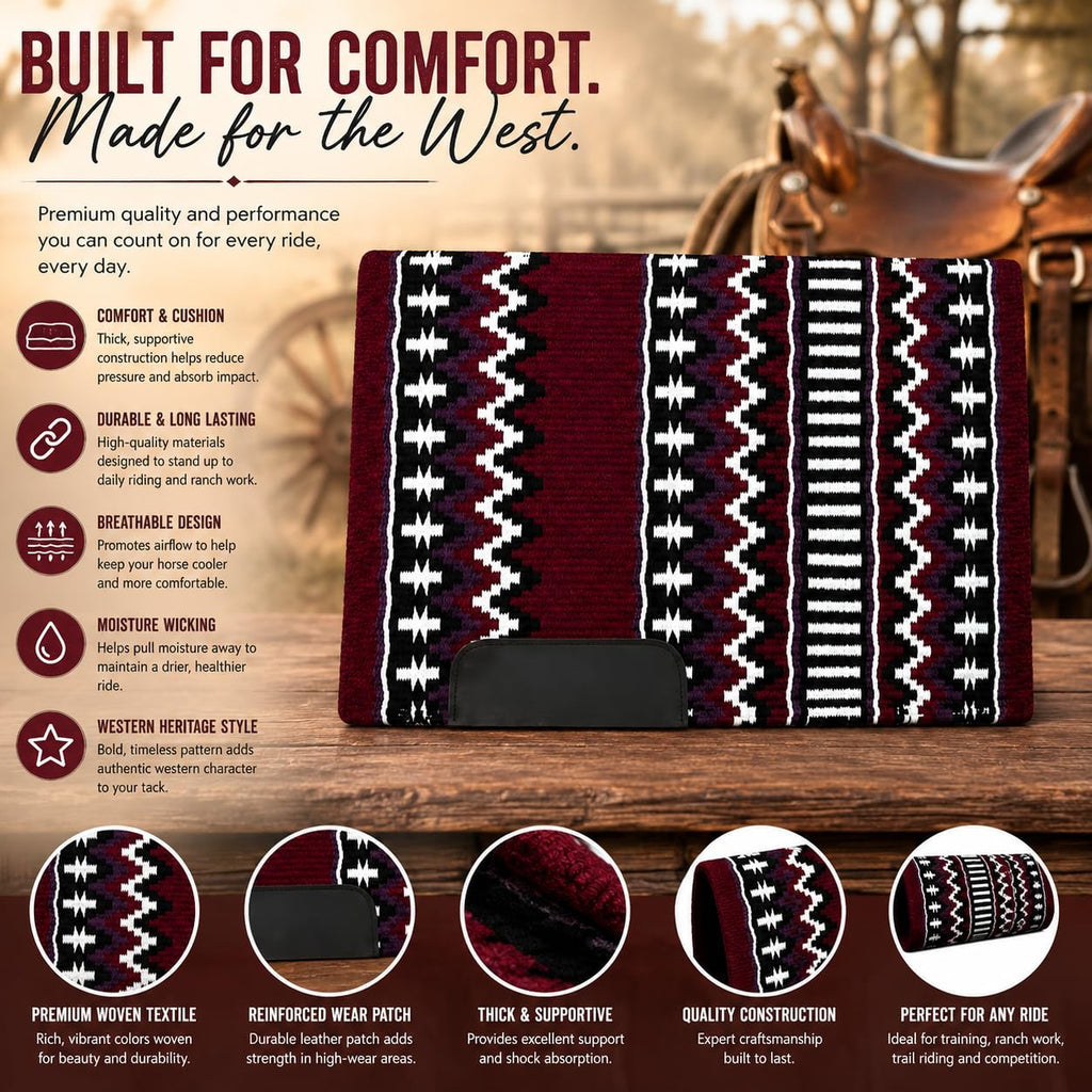Burgundy Black White Tribal Horse Saddle Pad M812808