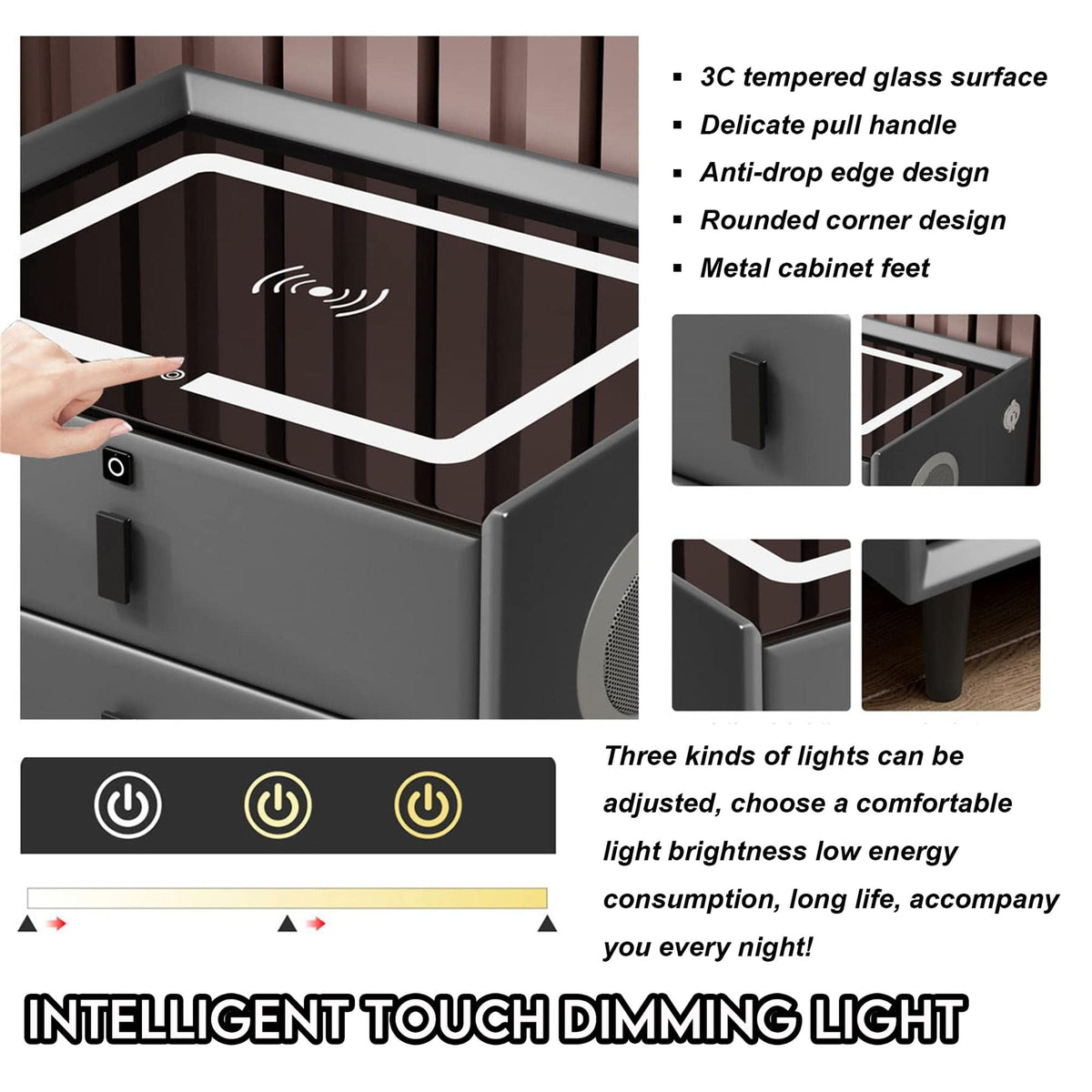 White Nightstand with Wireless Charging Station and Fingerprint Lock Drawer F67187
