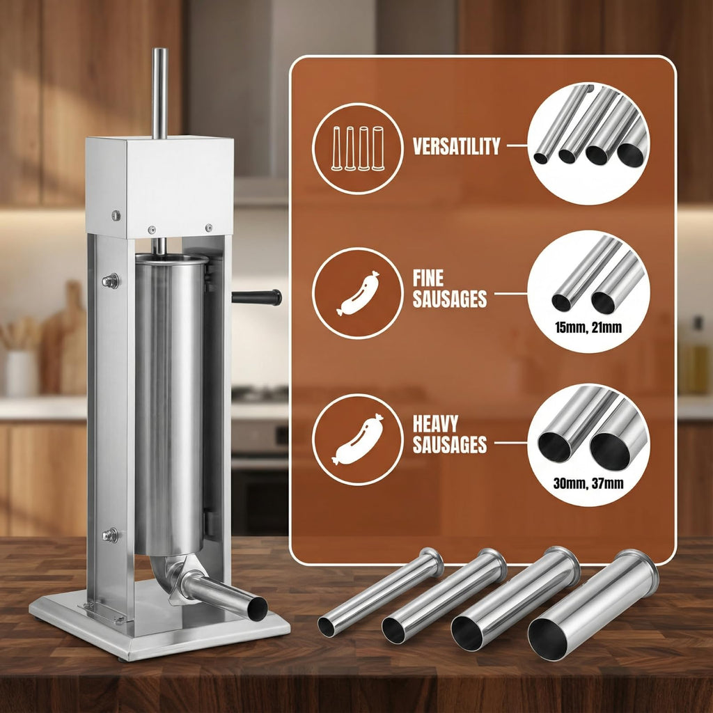 7 L Vertical Stainless Steel Sausage Stuffer with 4 Stuffing Tubes M362474