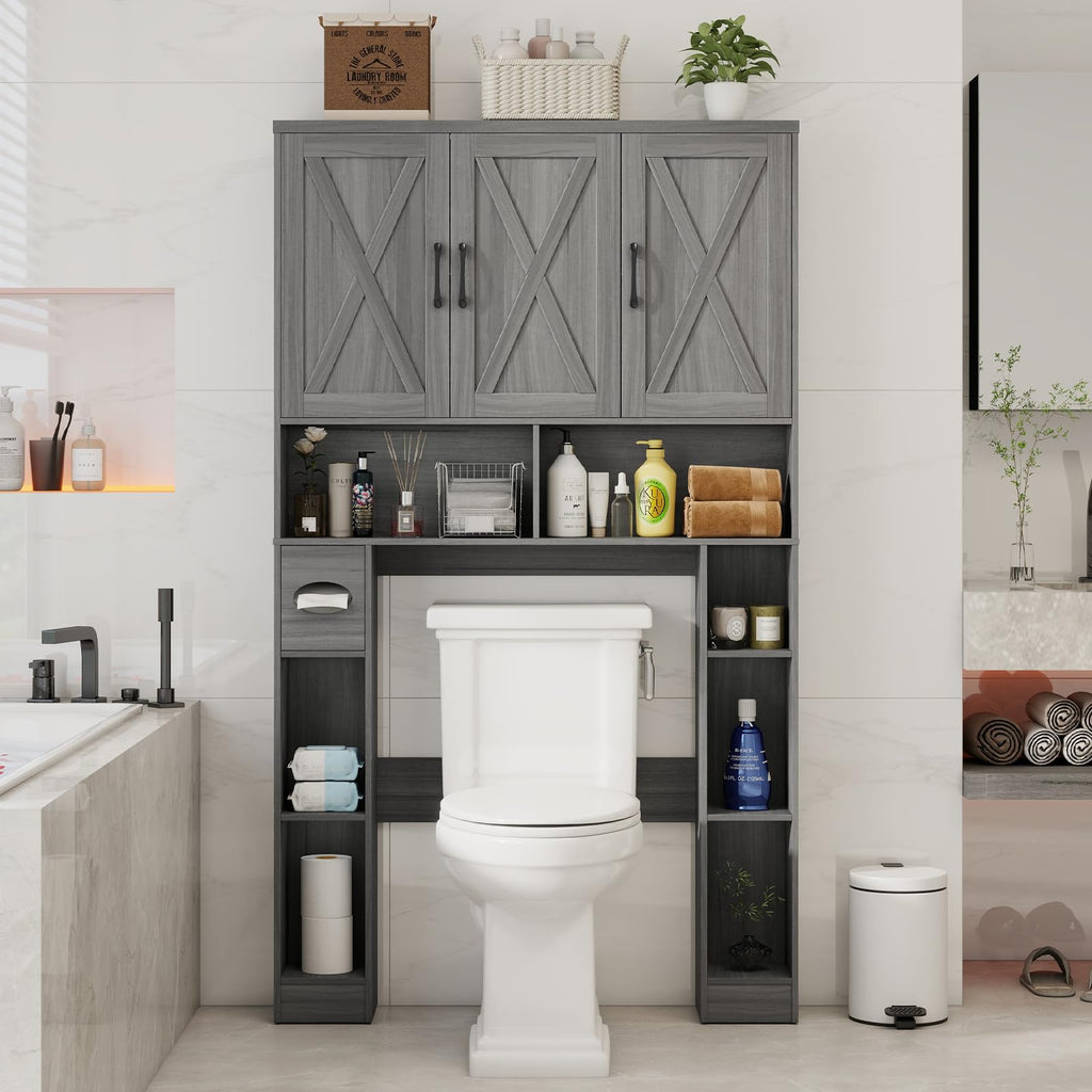 Over The Toilet Storage Cabinet with 3 Barn Doors A728348