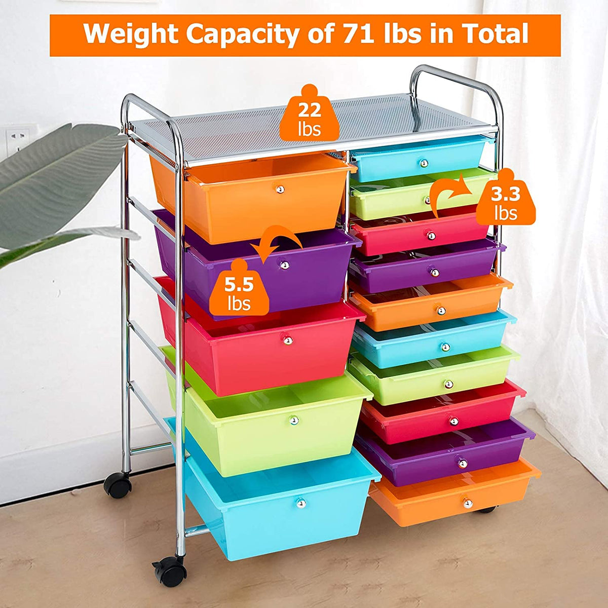 15 Drawer Rolling Plastic Storage Organizer Cart D28978