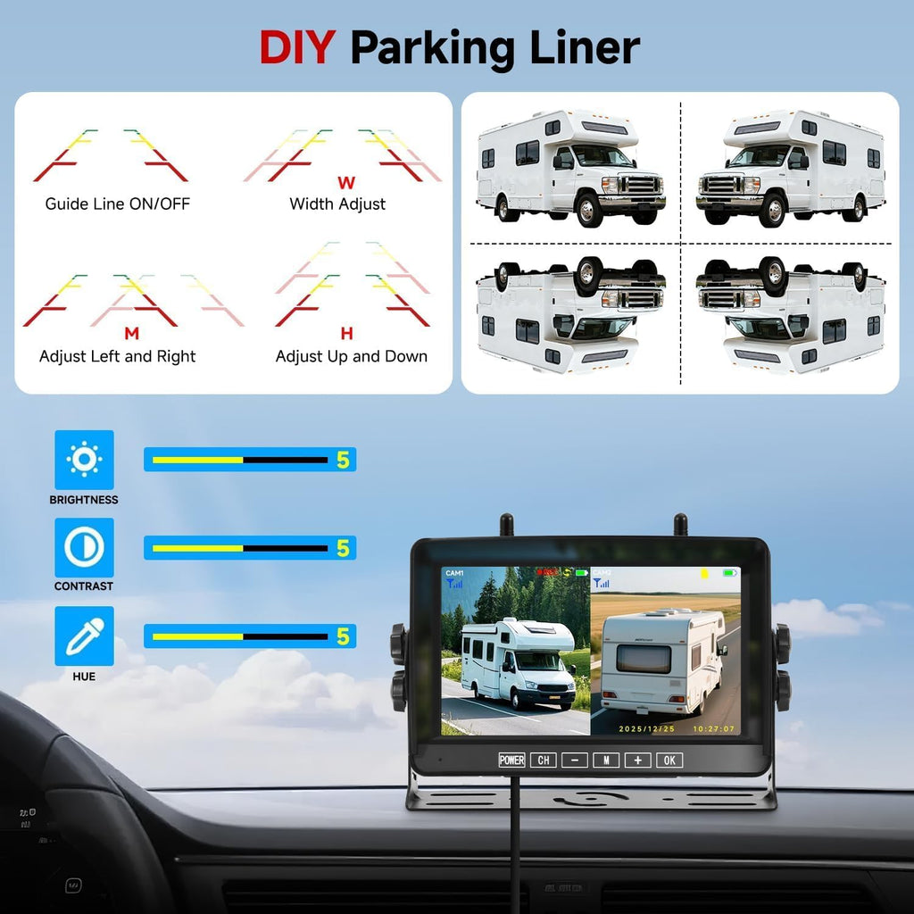 Dual Magnetic Wireless Backup Camera, 7” 1080P HD 4CH DVR Monitor X80070