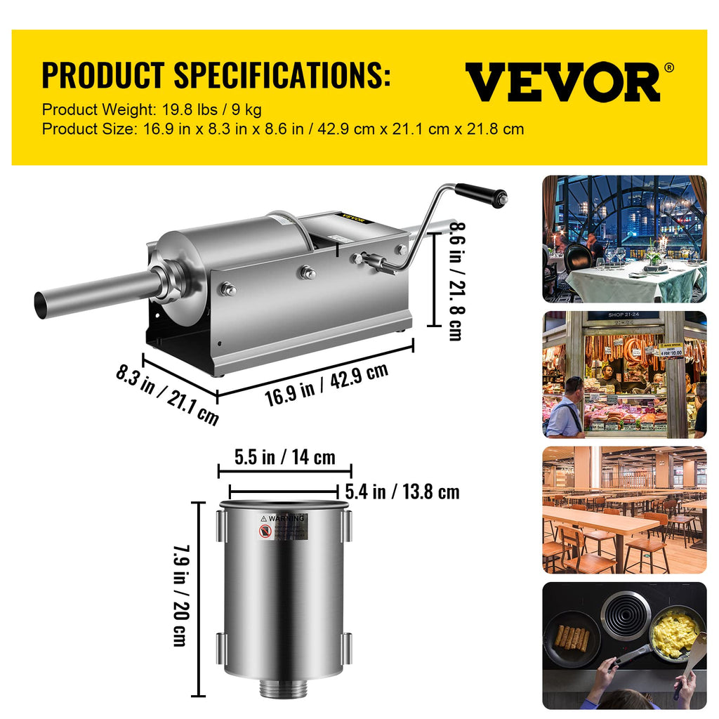 3L Manual Stainless Steel Sausage Stuffer with 5 Filling Nozzles J30519