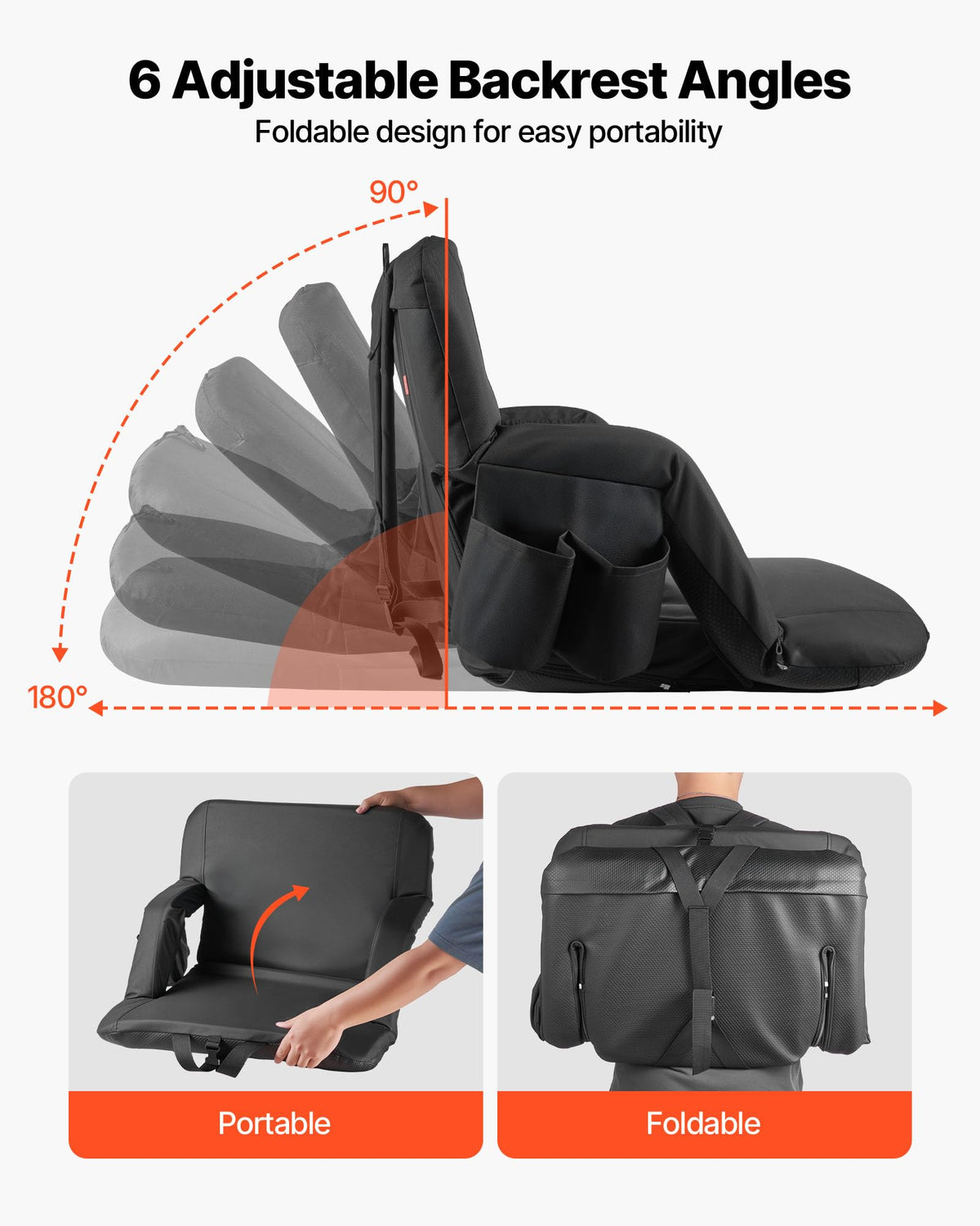 6 Adjustable Angle Padded Stadium Seat with Armrest Z4808