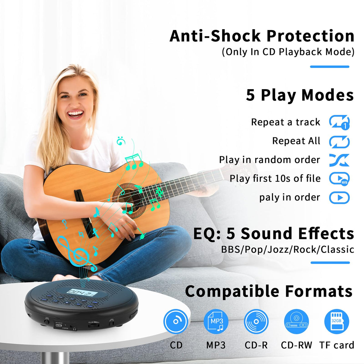 Portable CD Player with Dual Stereo Speakers E9823