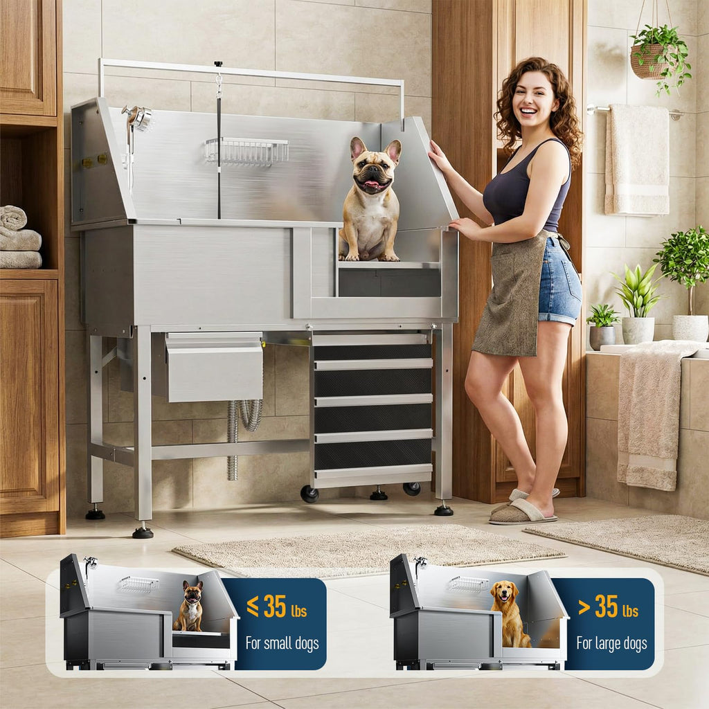 46" Stainless Steel Dog Washing Station with Storage Drawer W183132