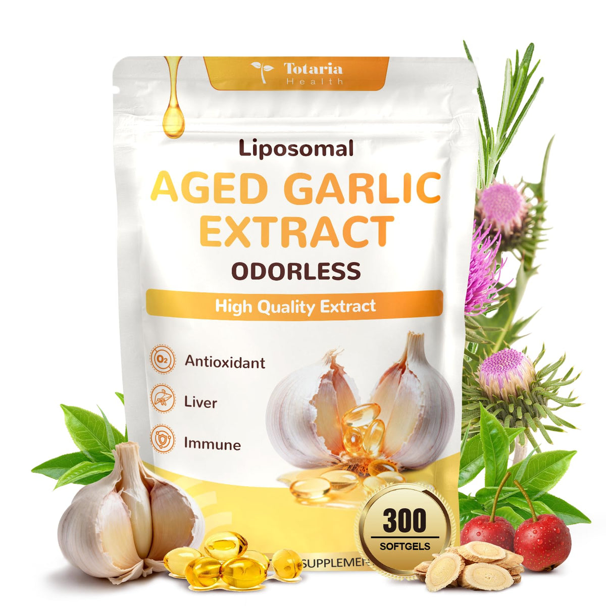 Odorless Aged Garlic Extract Capsules with Magnesium, Zinc, Vitamin B, 300 Softgels J427