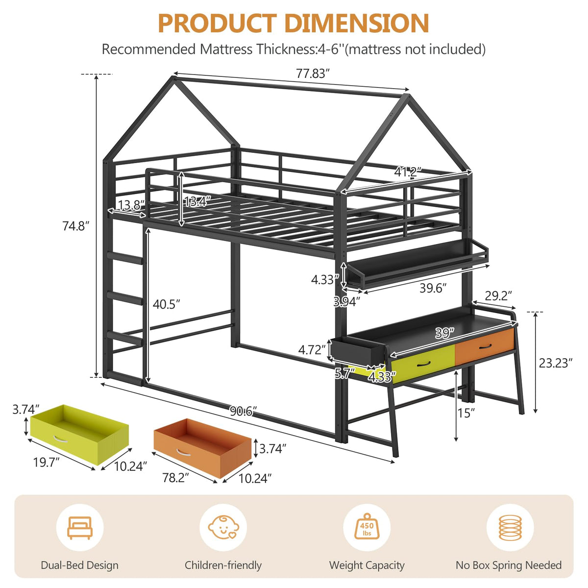Twin Over Twin Bunk Bed with Desk and Drawers Z929371