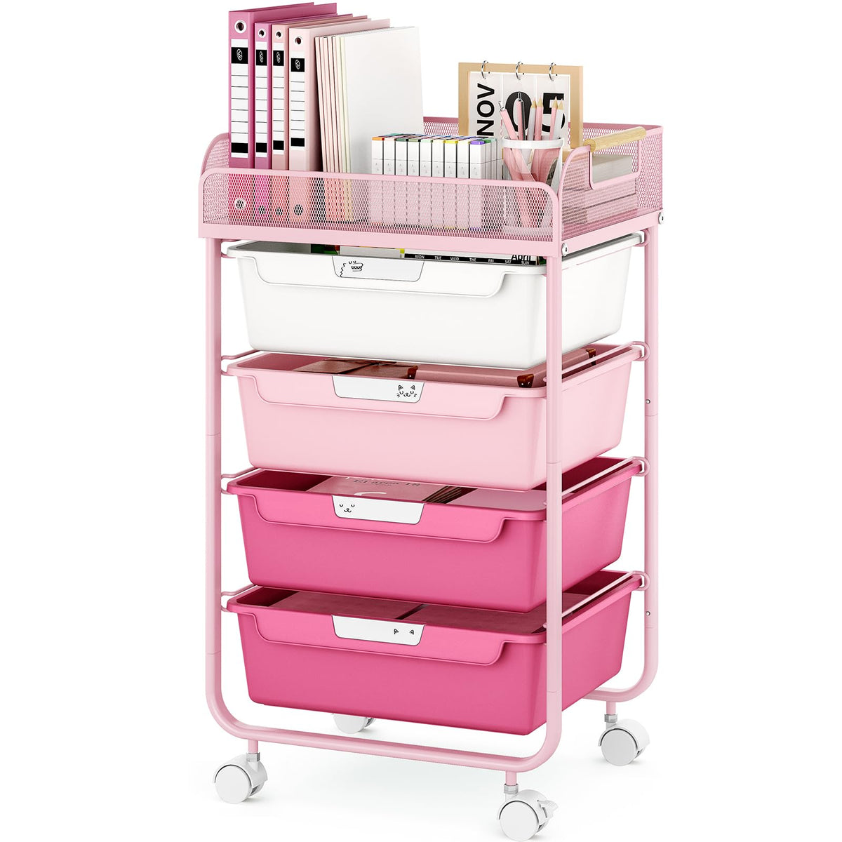4-Drawer Rolling Storage Cart with Mesh Top S972630