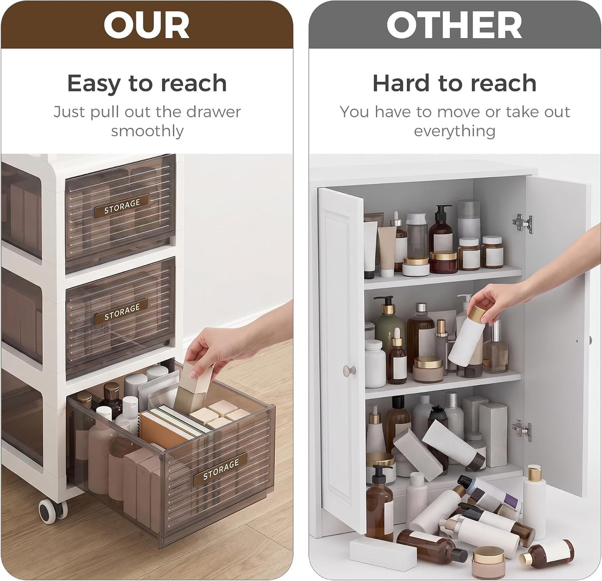 7.87" Wide Slim Bathroom Storage with Drawers and Wheels D921