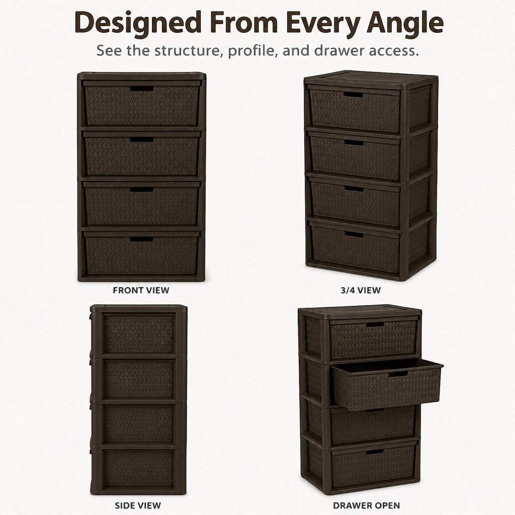 Brown 4 Drawer Plastic Storage Tower Q8126