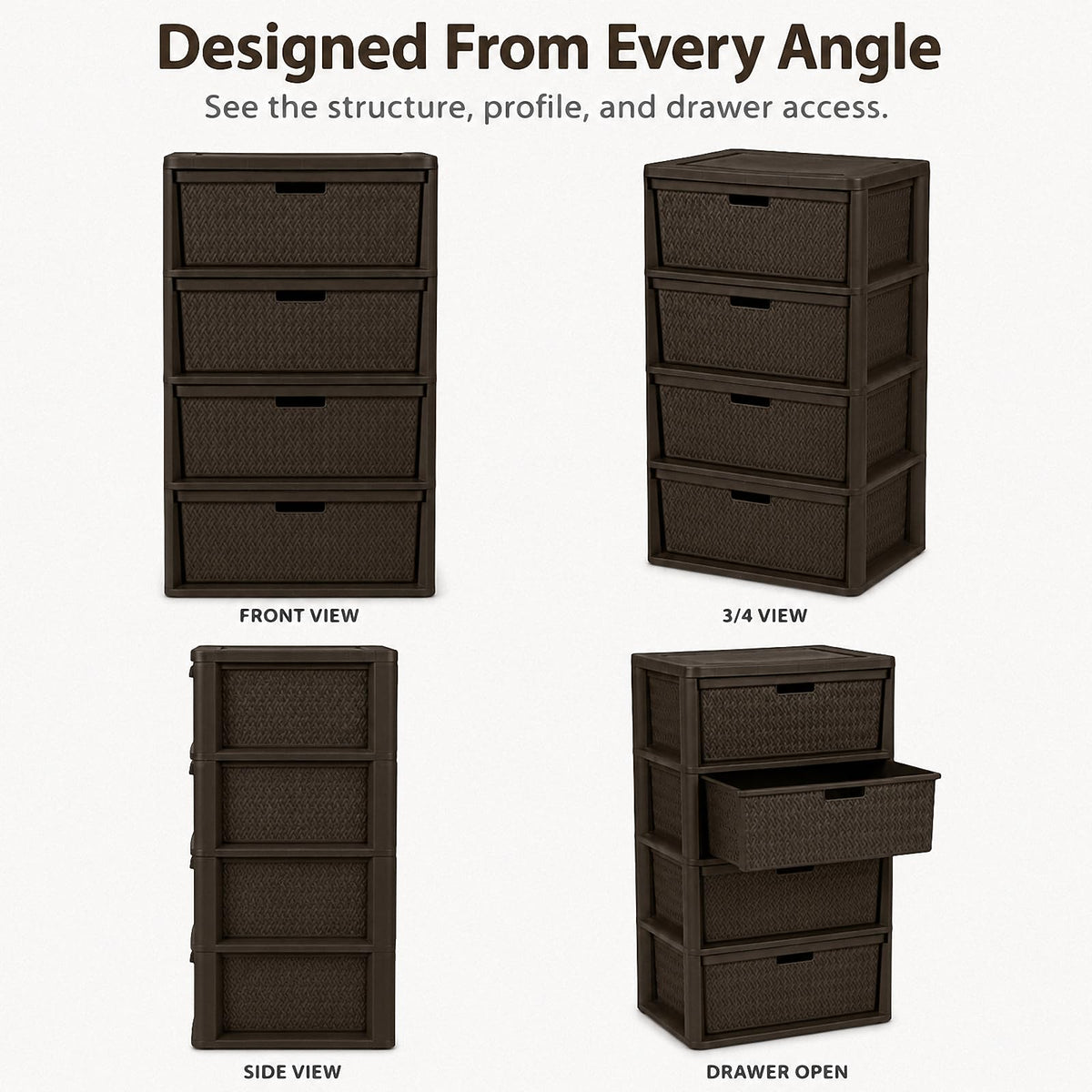 Brown 4 Drawer Plastic Storage Tower Q8126
