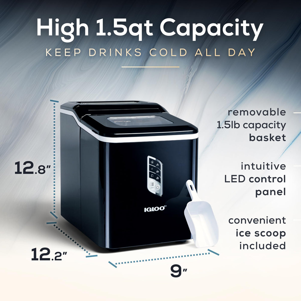 Portable Ice Maker with Scoop and LED Control Panel R178239