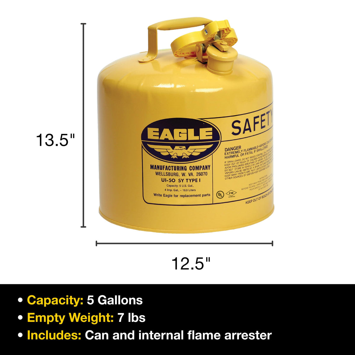 5 Gallon Yellow Safety Gas Can W79818