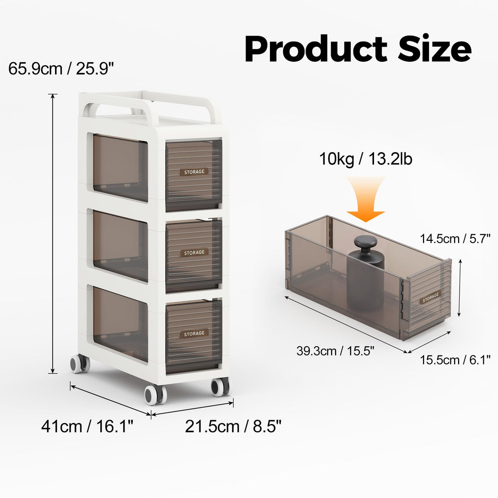 7.87" Wide Slim Bathroom Storage with Drawers and Wheels D921