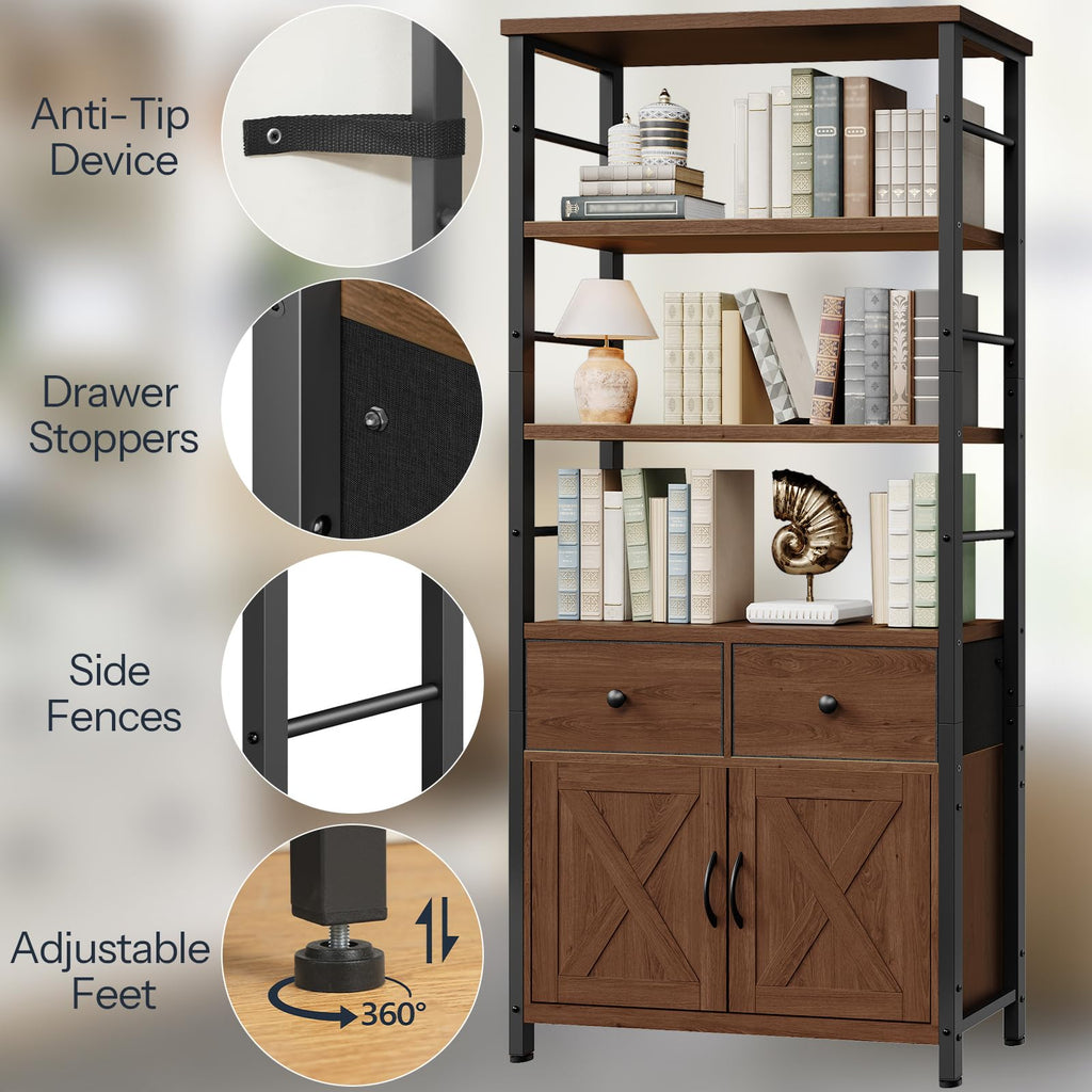 Wooden and Metal Bookshelf with Doors and Drawers G45332