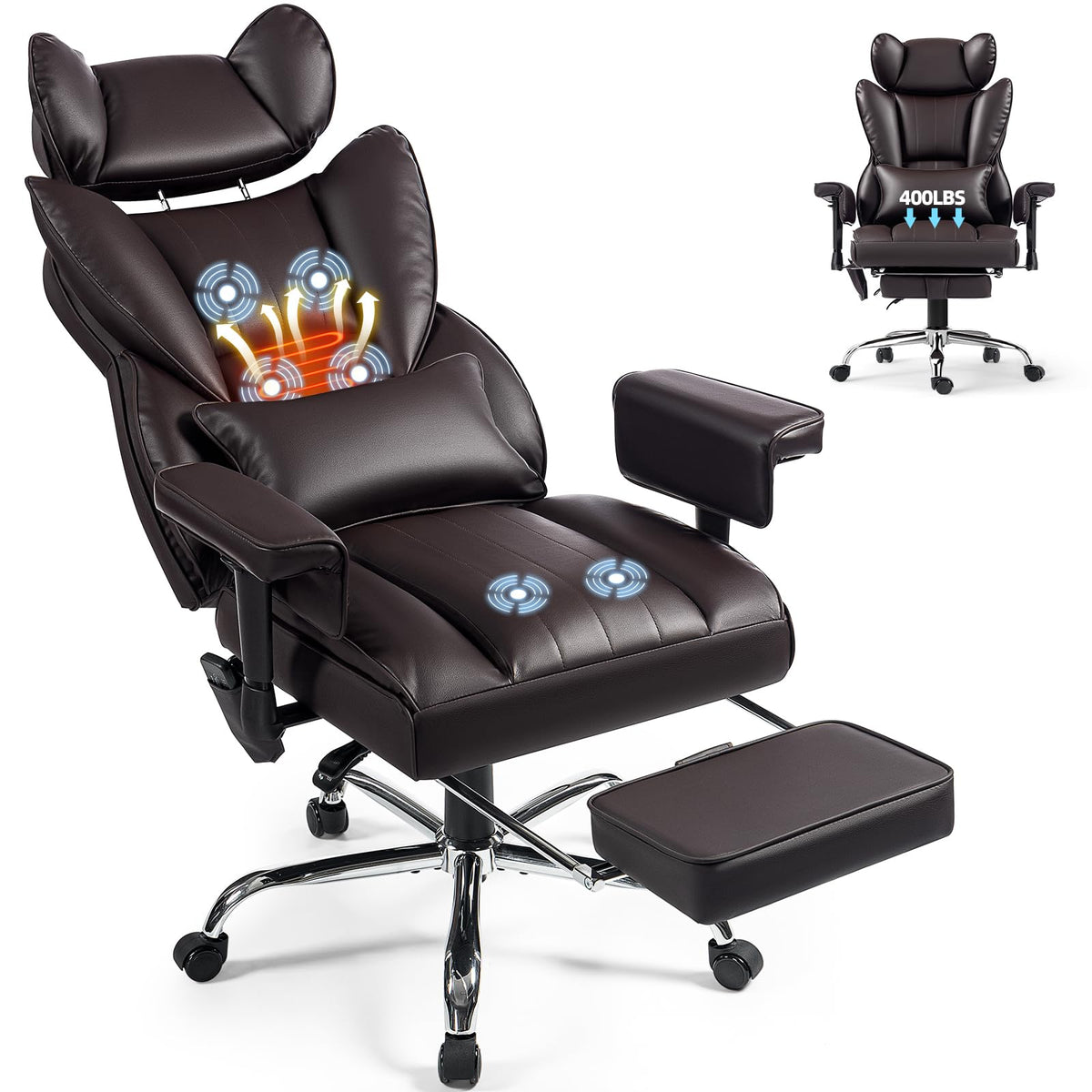 Heated Home Office Chair with Foot Rest L325