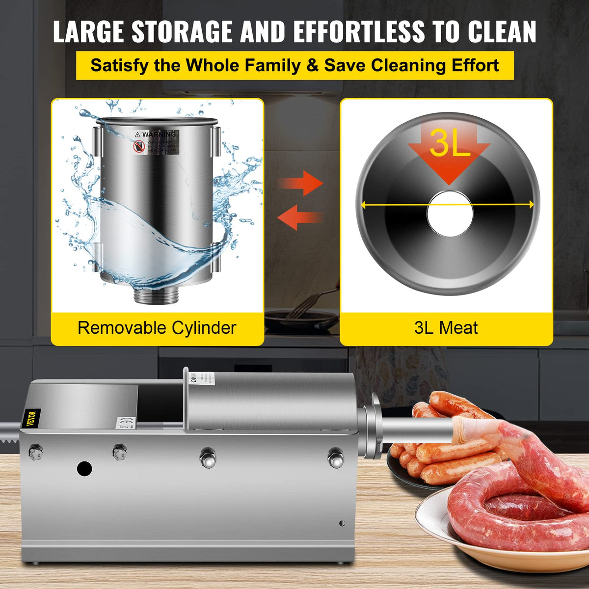 3L Manual Stainless Steel Sausage Stuffer with 5 Filling Nozzles J30519