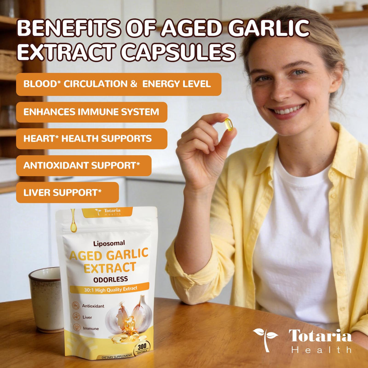 Odorless Aged Garlic Extract Capsules with Magnesium, Zinc, Vitamin B, 300 Softgels J427