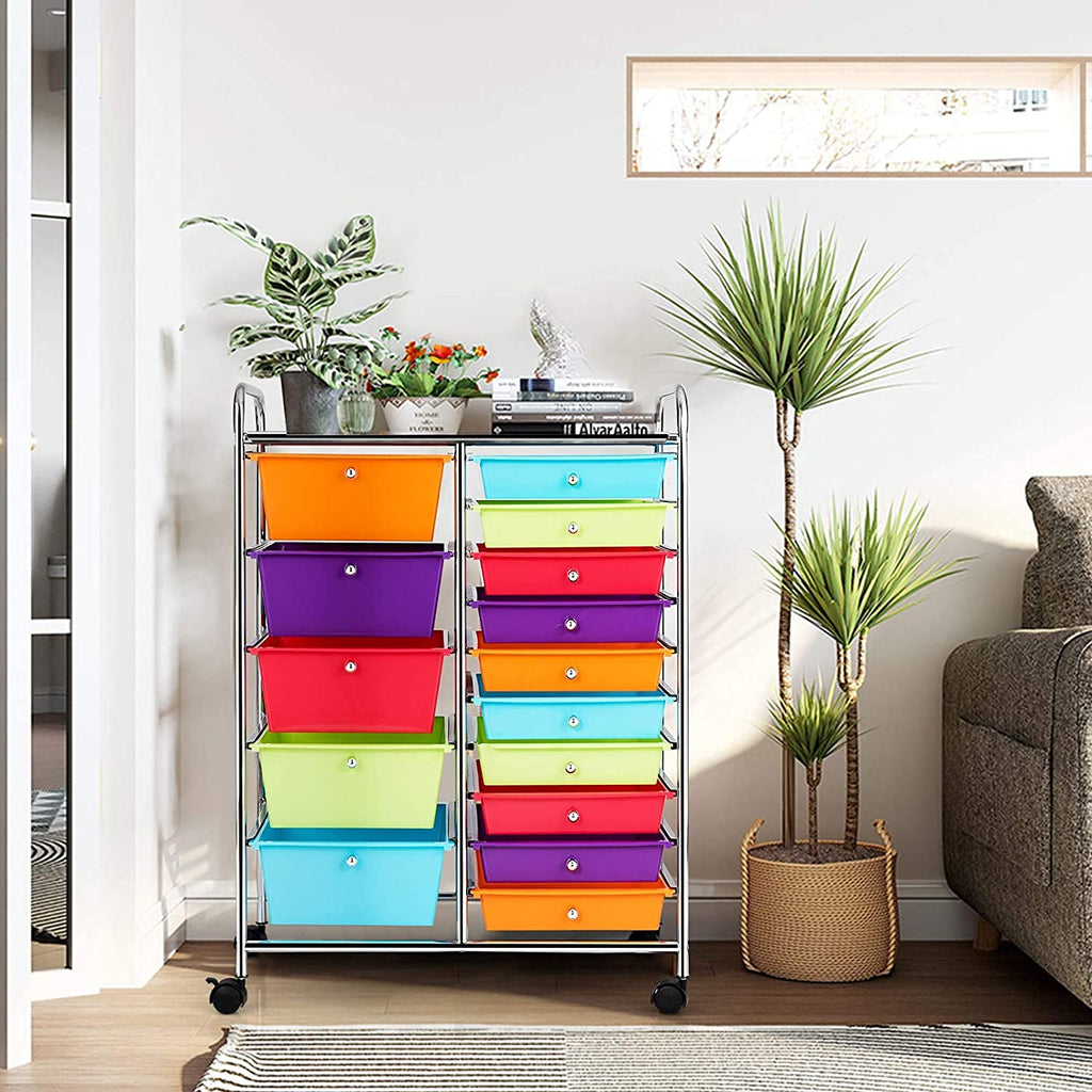 15 Drawer Rolling Plastic Storage Organizer Cart D28978