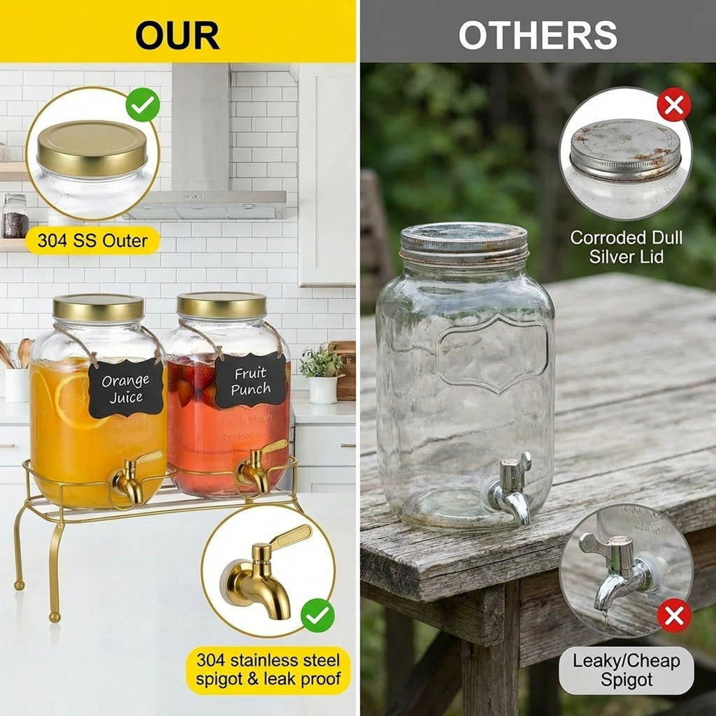 1 Gallon Glass Drink Dispenser Set of 2 with Stand B18392