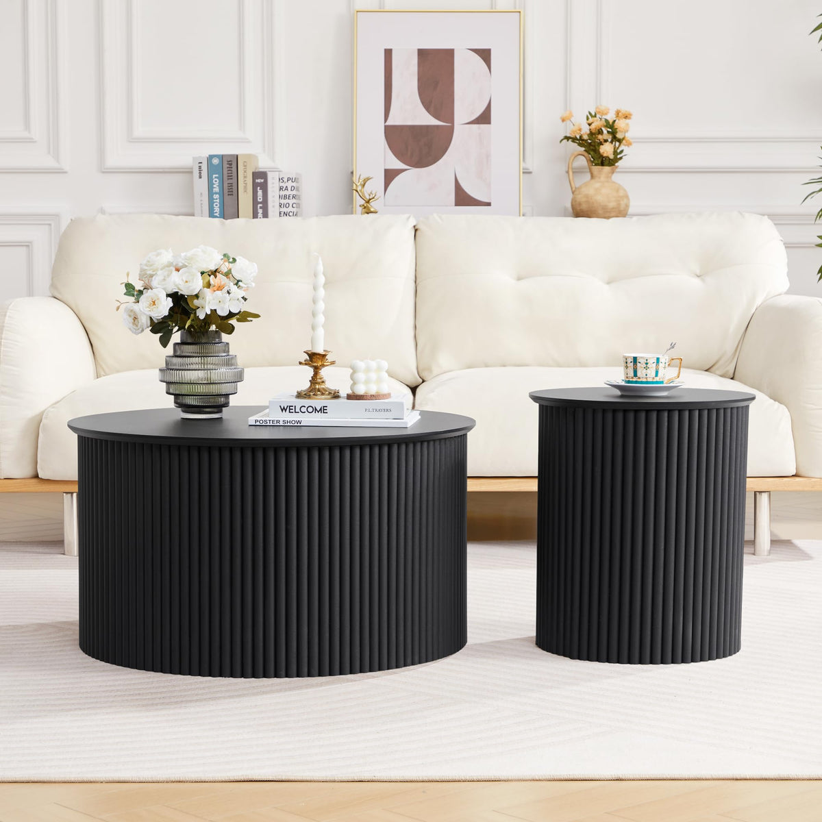 Fluted Round Nesting Coffee Table Set of 2 V74607