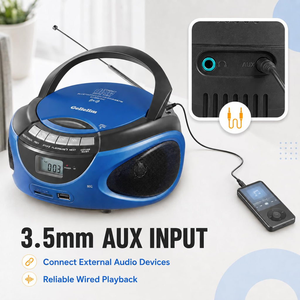 Portable CD Player with Bluetooth AM FM Stereo Radio Blue Q981