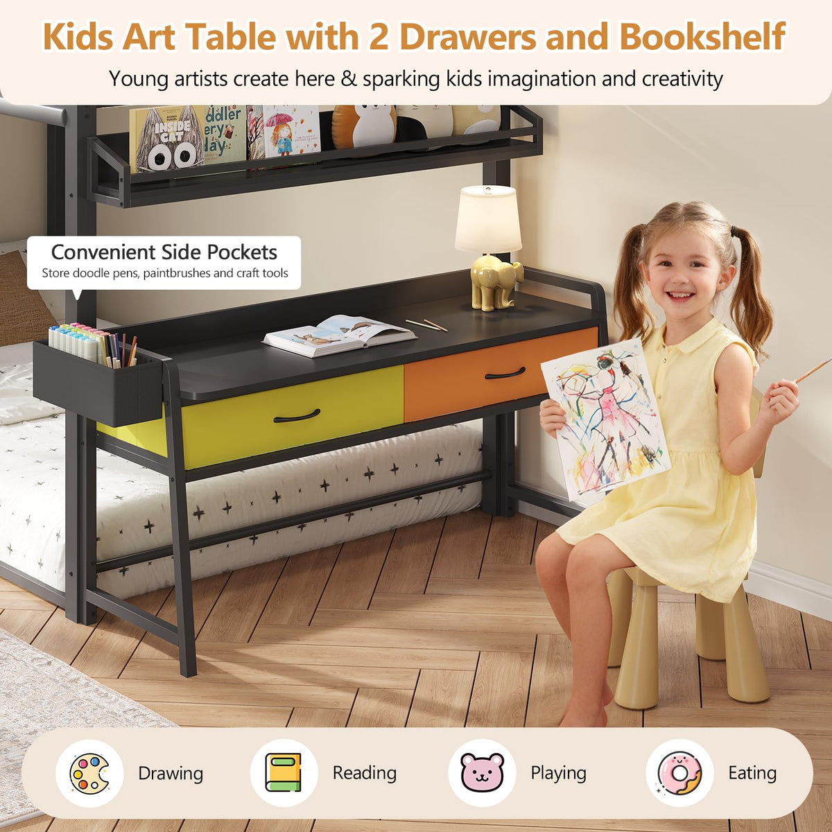 Twin Over Twin Bunk Bed with Desk and Drawers Z929371